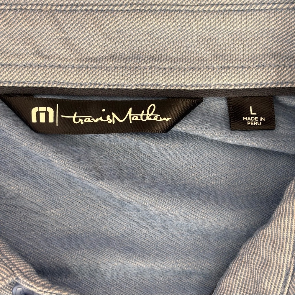 Travis Mathew Mens L Blue White Chest Stripe Performance Tech Golf Polo - Picture 5 of 9